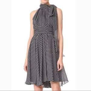 Milly Lydia Tie Neck Black White Dot Silk Dress Size 0 NWT